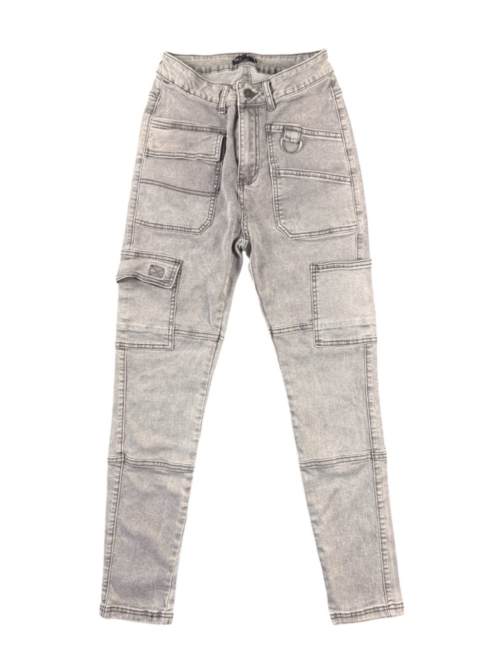 Fashion Nova Gray Cargo Jeans Size Small High Rise Skinny Utility Pants